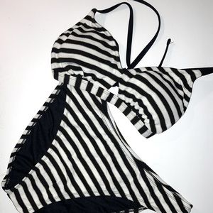 Black white and gold glitter stripe bikini